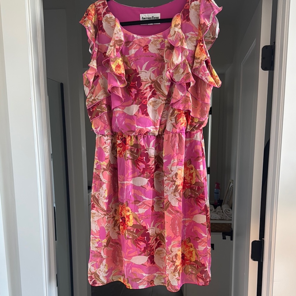 Pink and Orange Ruffled Pleated Sundress for Cocktail